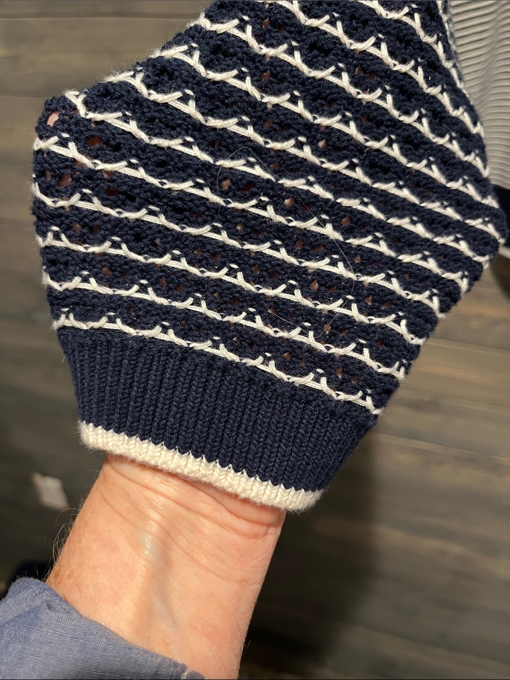 LOFT Navy and White Patterned Crewneck Sweater XXL - Picture 3 of 3
